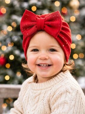 Red Sparkle Christmas Baby Turban Bow Hat | Holiday Christmas hat | gift baby